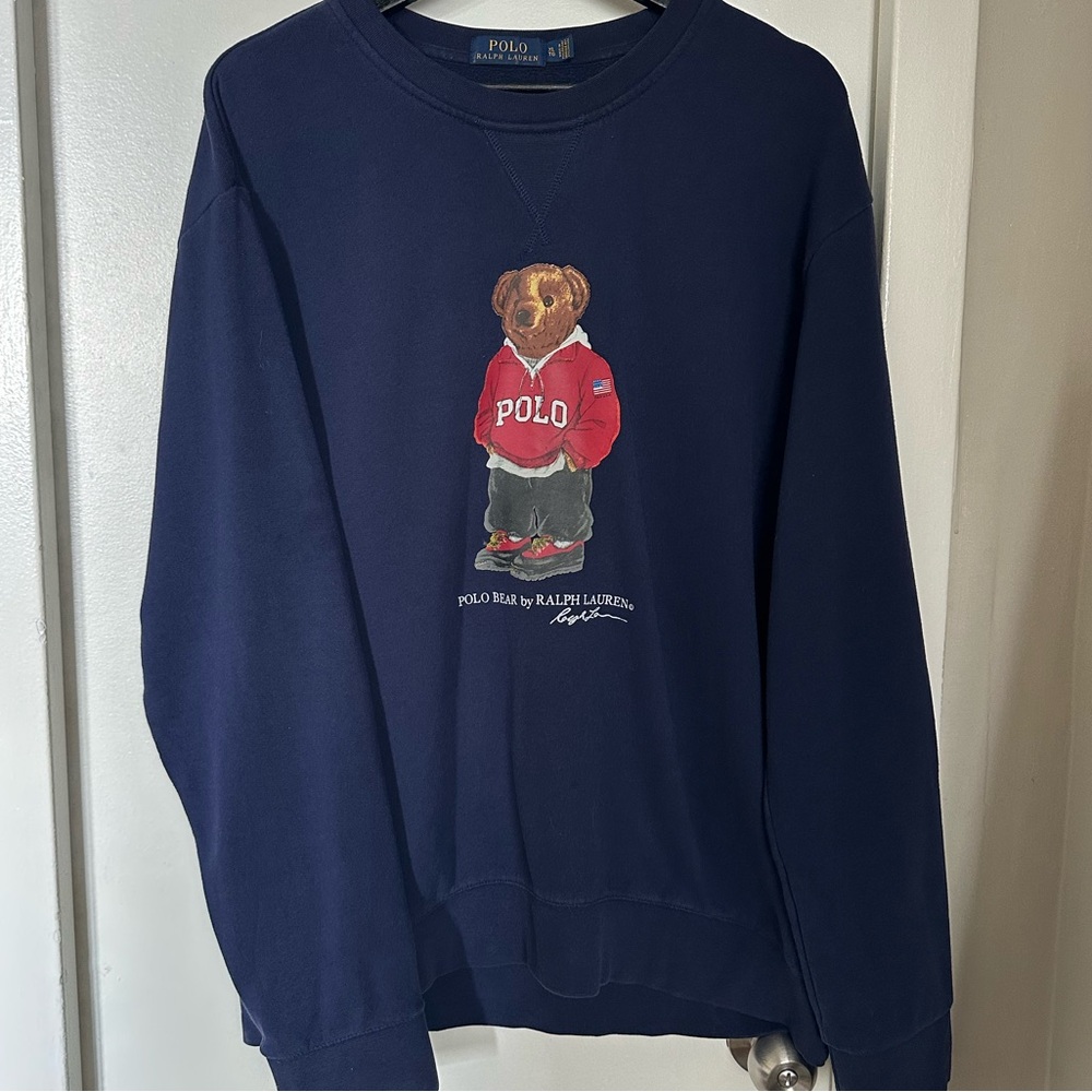Ralph Lauren Navy Crewneck Sweatshirt with Polo Bear